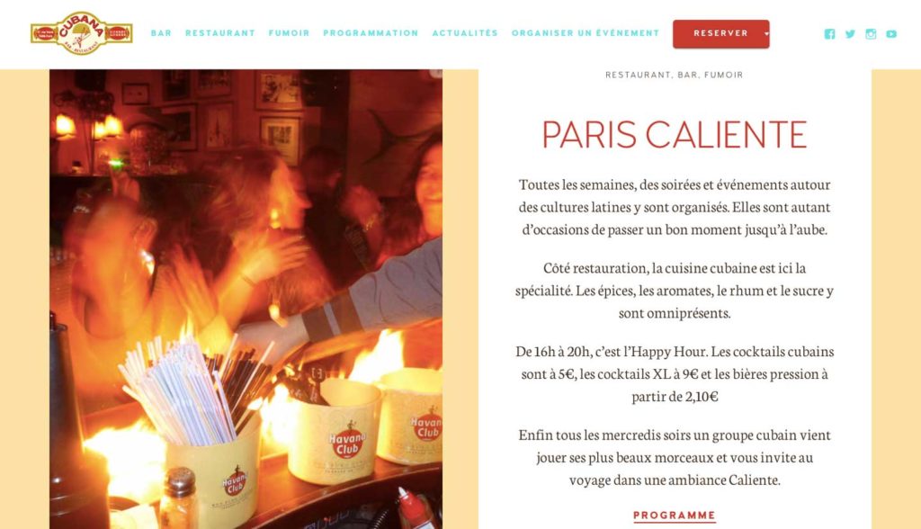 Diving in Web Refonte site internet Cubana Café Restaurant cubain Paris 2019