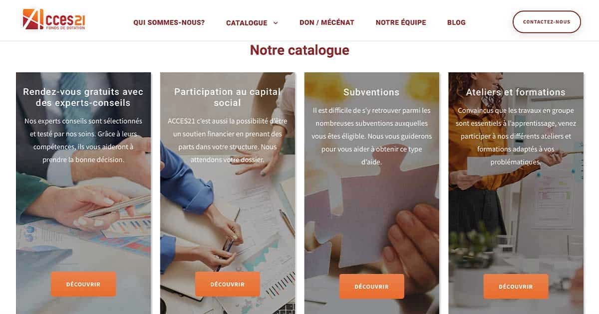 capture d'écran de la home page du site Acces21