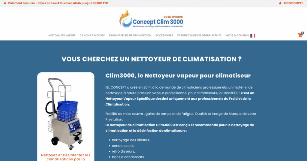 refonde de site ecommerce : ConceptClim 3000 par Diving in Web