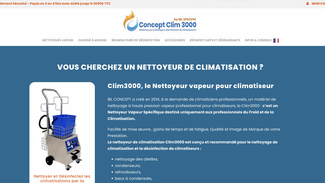 refonde de site ecommerce : ConceptClim 3000 par Diving in Web