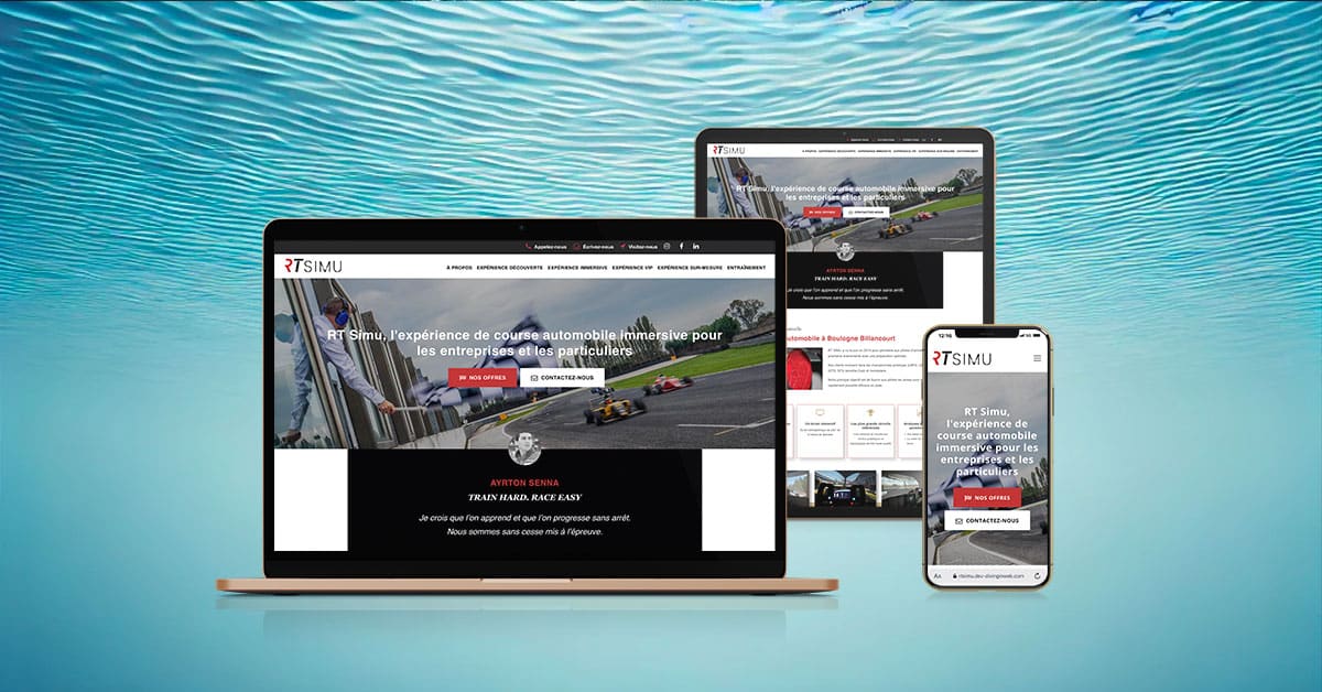 captures d'écran responsive du site du simulateur automobile RT Simu réalisé par Diving in Web avec Wordpress